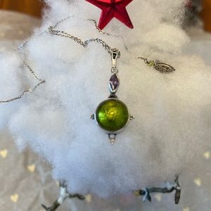 Sterling Siver Necklace with vibrant lime-green pendant and oval Amethyst accent